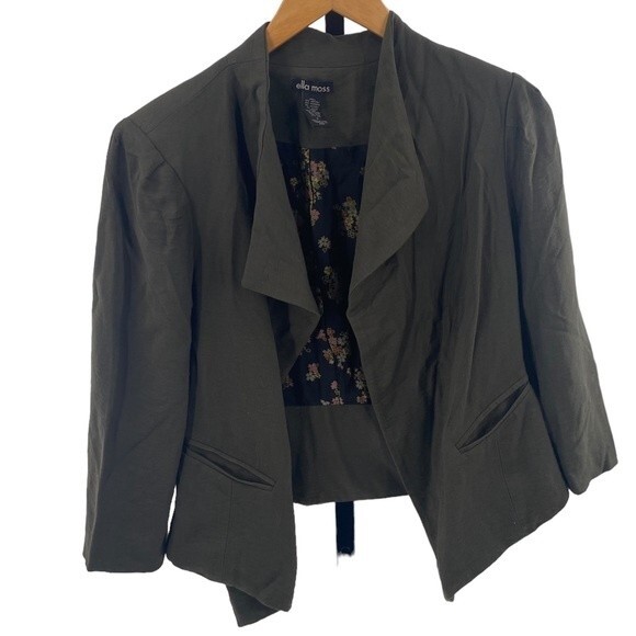 Ella Moss Womens S Open Front Blazer Army Olive Green‎ - Picture 1 of 4